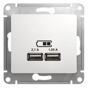 Розетка USB 5В/2100мА, 2х5В/1050мА белая механизм GLOSSA