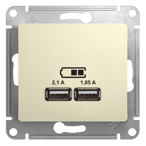 Розетка USB 5В/2100мА, 2х5В/1050мА бежевая механизм GLOSSA