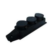 Колодка тройная (трехместная) однофазная с        заглушками с/з каучук  16А 250В IP44 (еврослот)