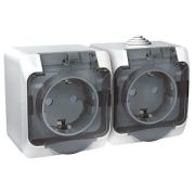 ЭТЮД Розетка двойная наружная с заземлением со шторками IP44 белая